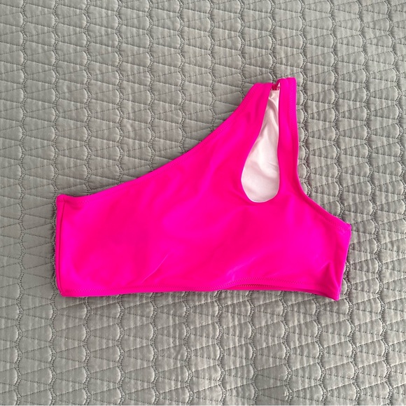 NWOT One Shoulder Bikini Top with Cutout (Neon Rose-Hot Pink) - Picture 5 of 12